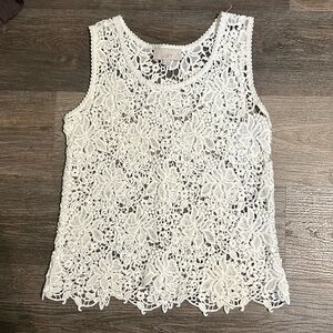 LOFT Croqueted Knit Floral White Women’s Sleeveless Tank Top Small